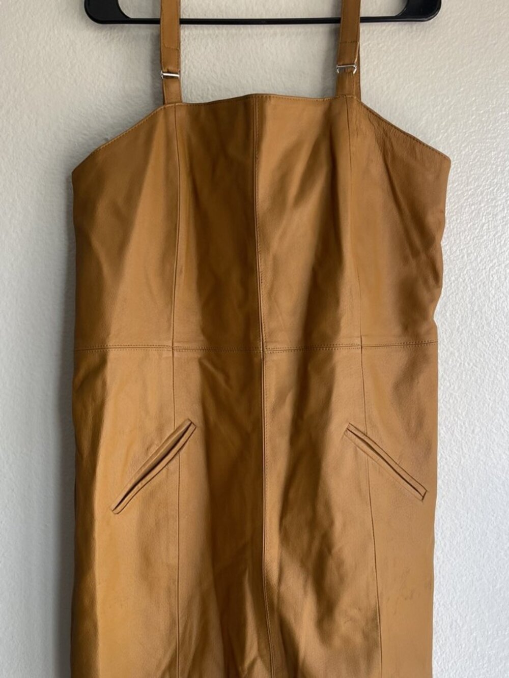 Styleworks Newport News Y2K Mustard Yellow 100% leather dress Womens sz 16W